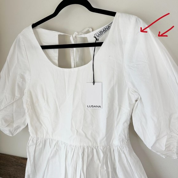 Lusana White Poplin Dress Midi Women's S NWT‎ 100% Cotton - Picture 4 of 6